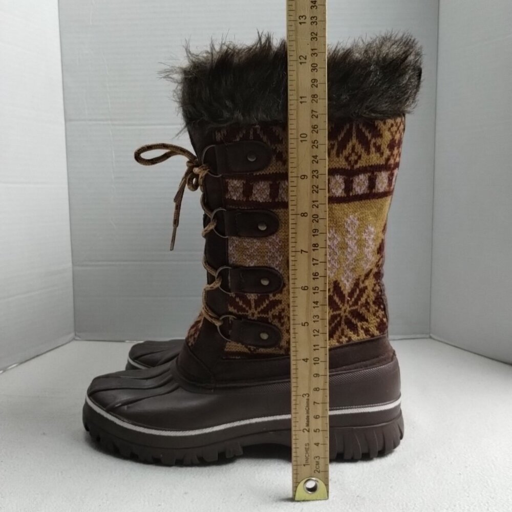 Muk Luks Alisha Tall Nordic Fur Trim Lace-Up Snow Boots Caramel Brown Size US 9